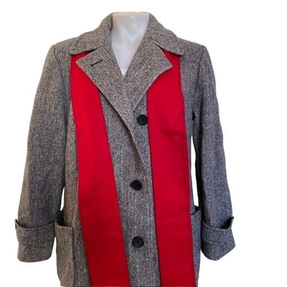 Vintage Charles Klein Wool Double Breasted Coat Grey With Red Scarf Women’s Sz L - Picture 4 of 13